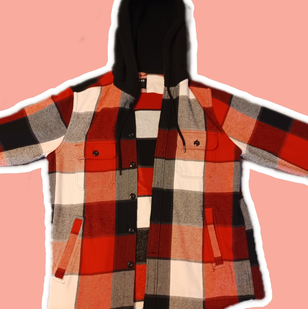 Red white black men's small express flannel hoodie